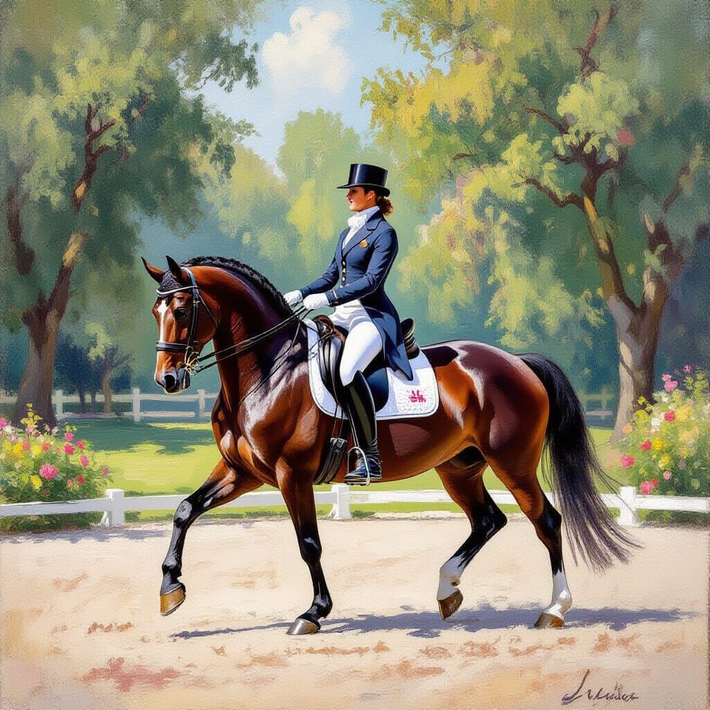 Dressage Horse and Rider in Impressionist Style