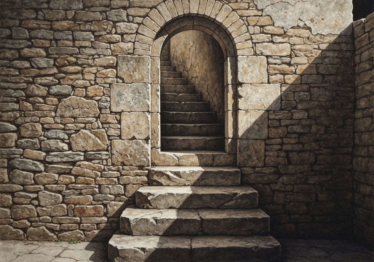Rustic Stone Staircase to Arched Doorway