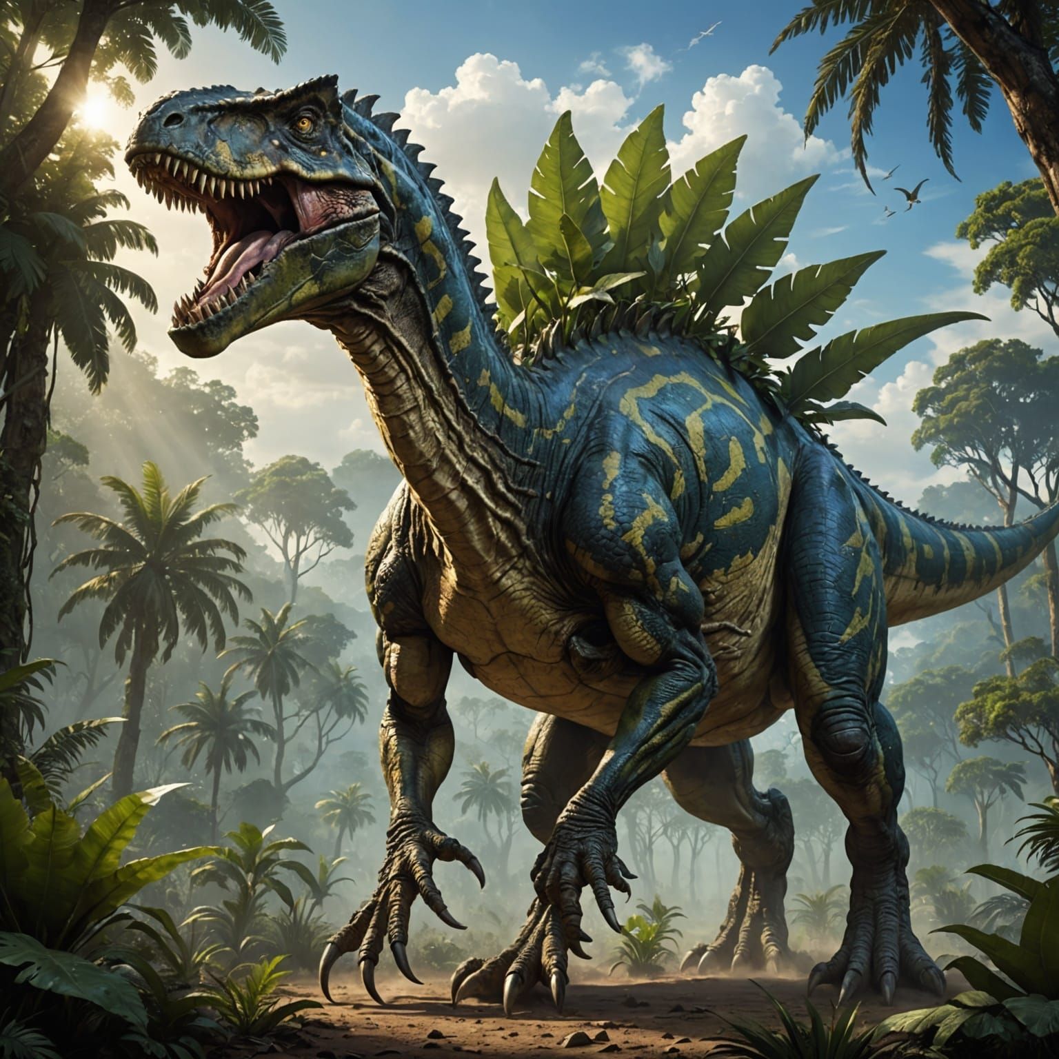 Epic Dinosaur Hybrid in Celestial Jungle