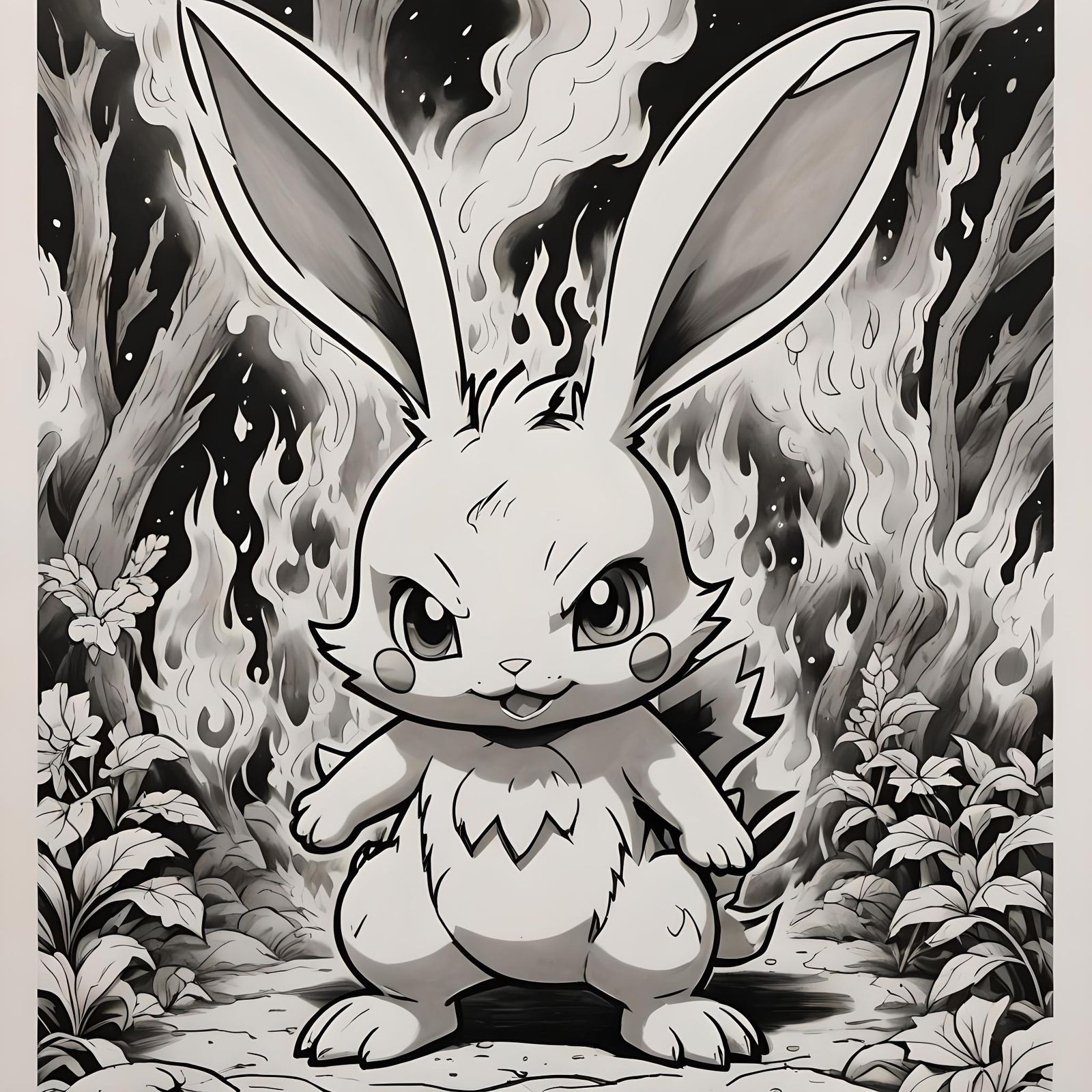 Creepy Fire-Fighting Bunny Pokémon Coloring Sheet