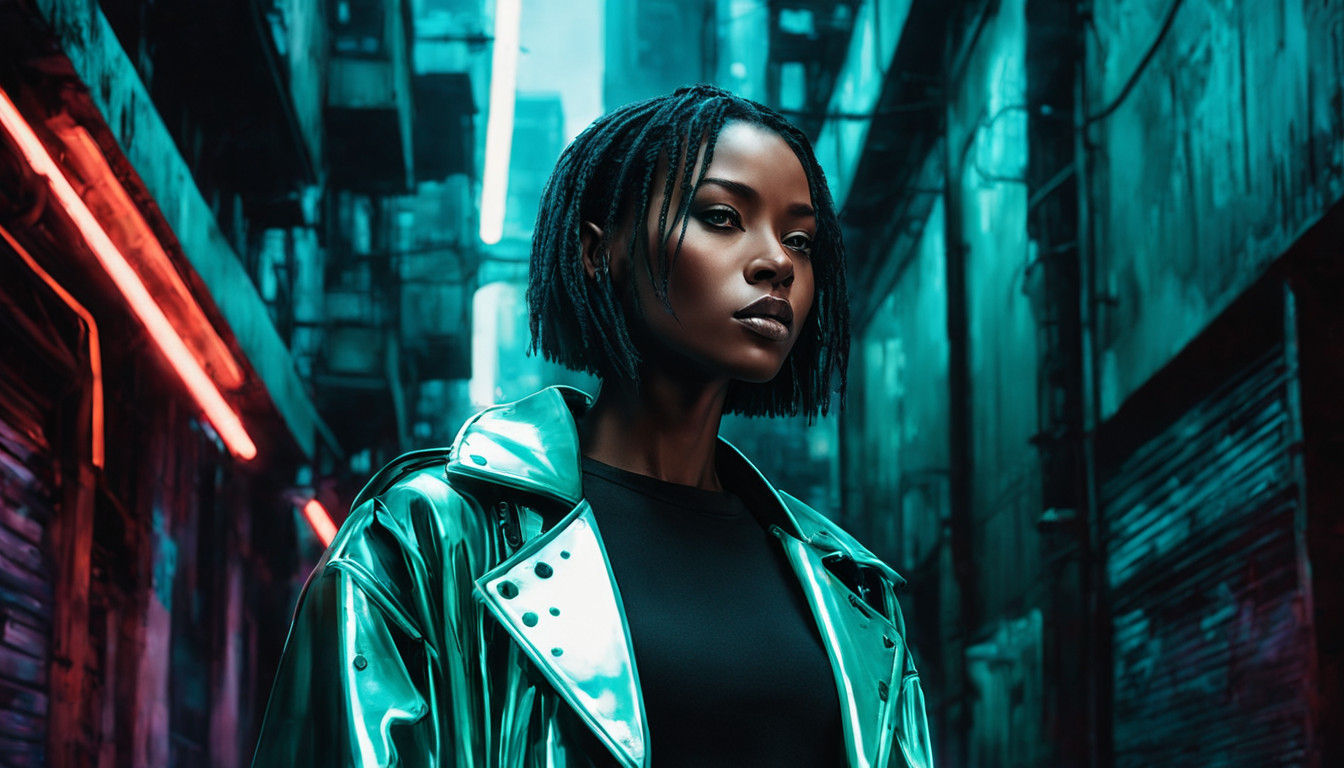 Cyberpunk Goddess in Neon Alleyway