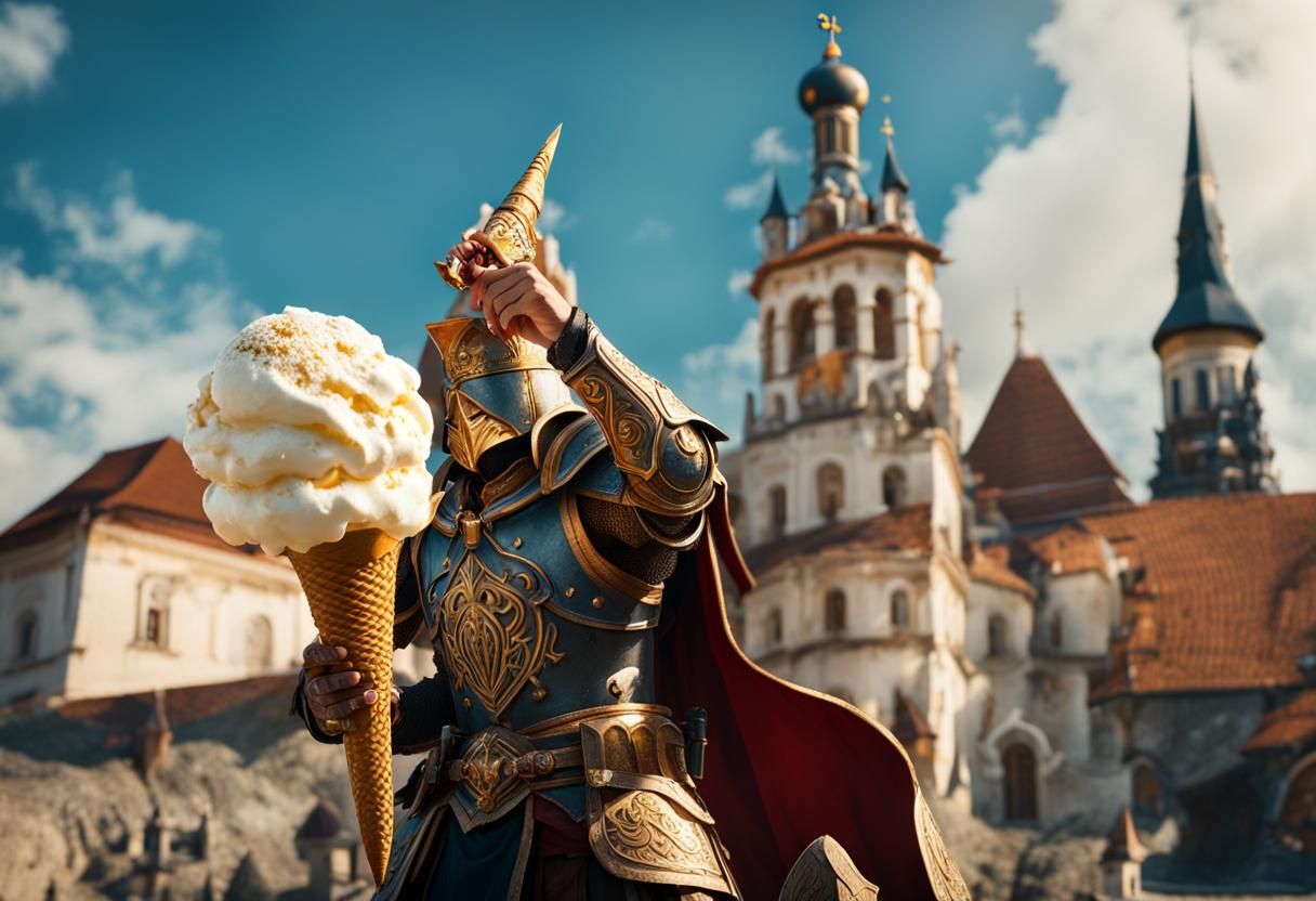 Paladin Warrior Enjoying Ice Cream: Fantasy Concept Art