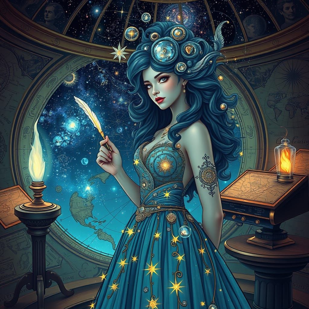 Celestial Cartographer Charts Cosmos in Art Nouveau Style