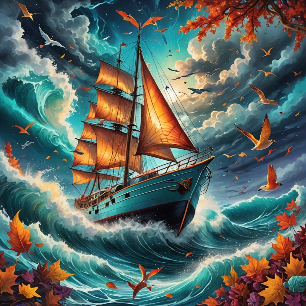 Sailboat on Stormy Sea with Astral Plane
