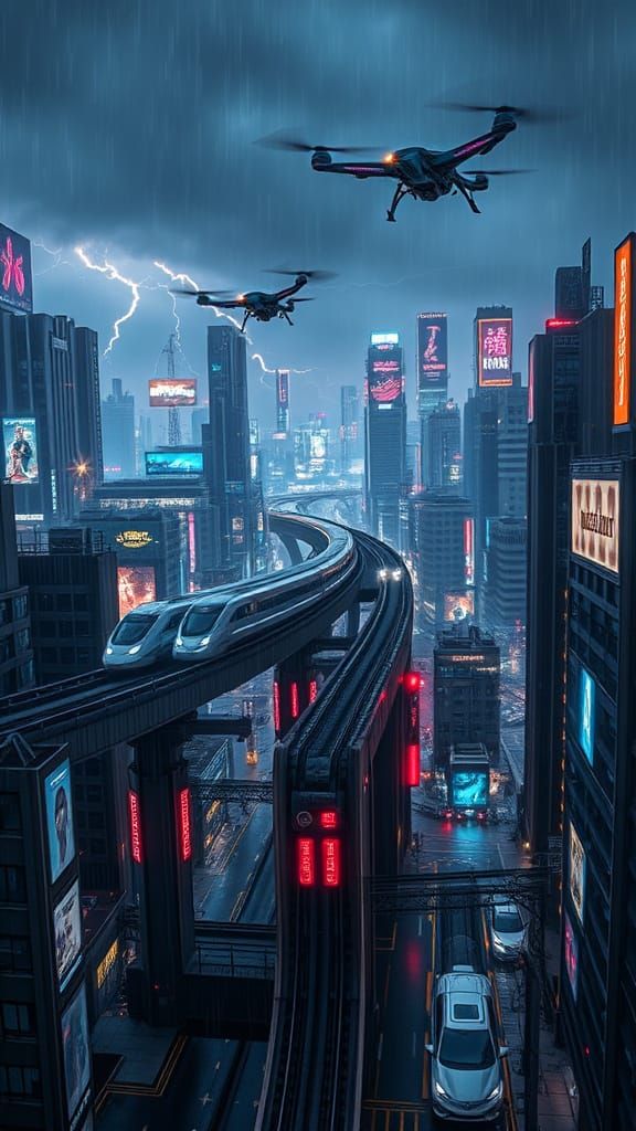Vibrant Cyberpunk Metropolis at Night: A Futuristic Urban La...
