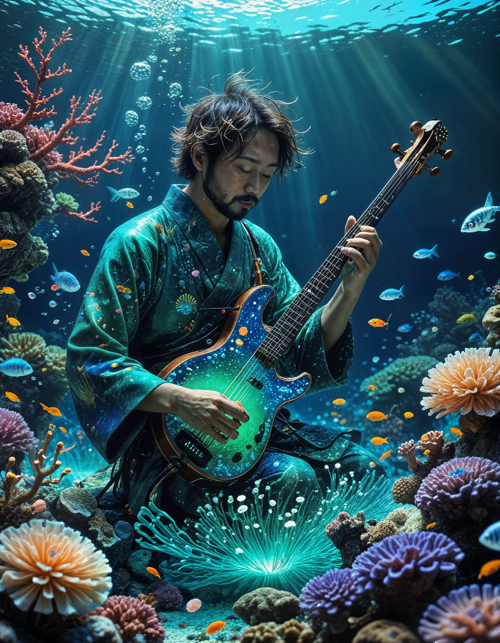 Ecstatic Shamisen Player Under the Sea