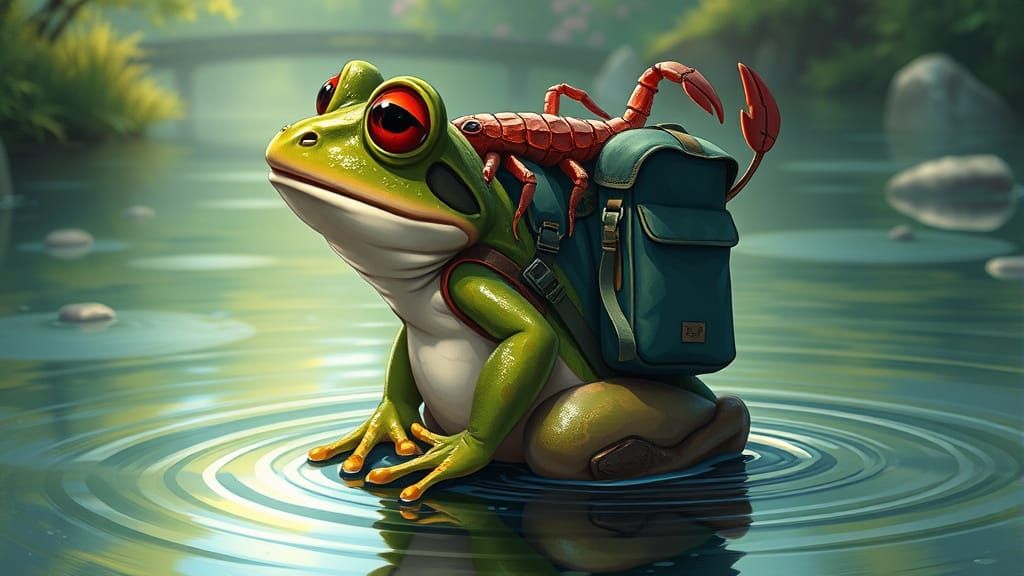 Frog and Scorpion in Miyazaki-Inspired Whimsical Style