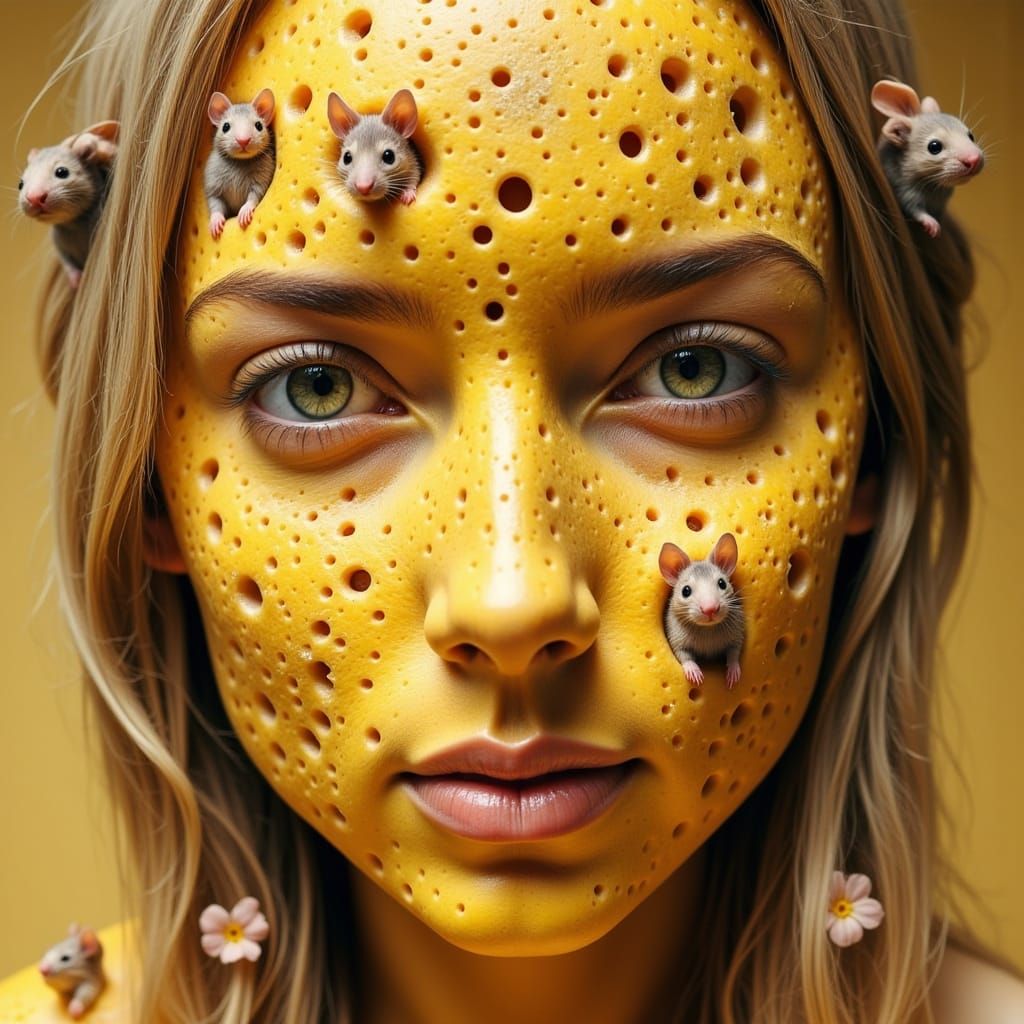 Cheese Woman Portrait with Mice