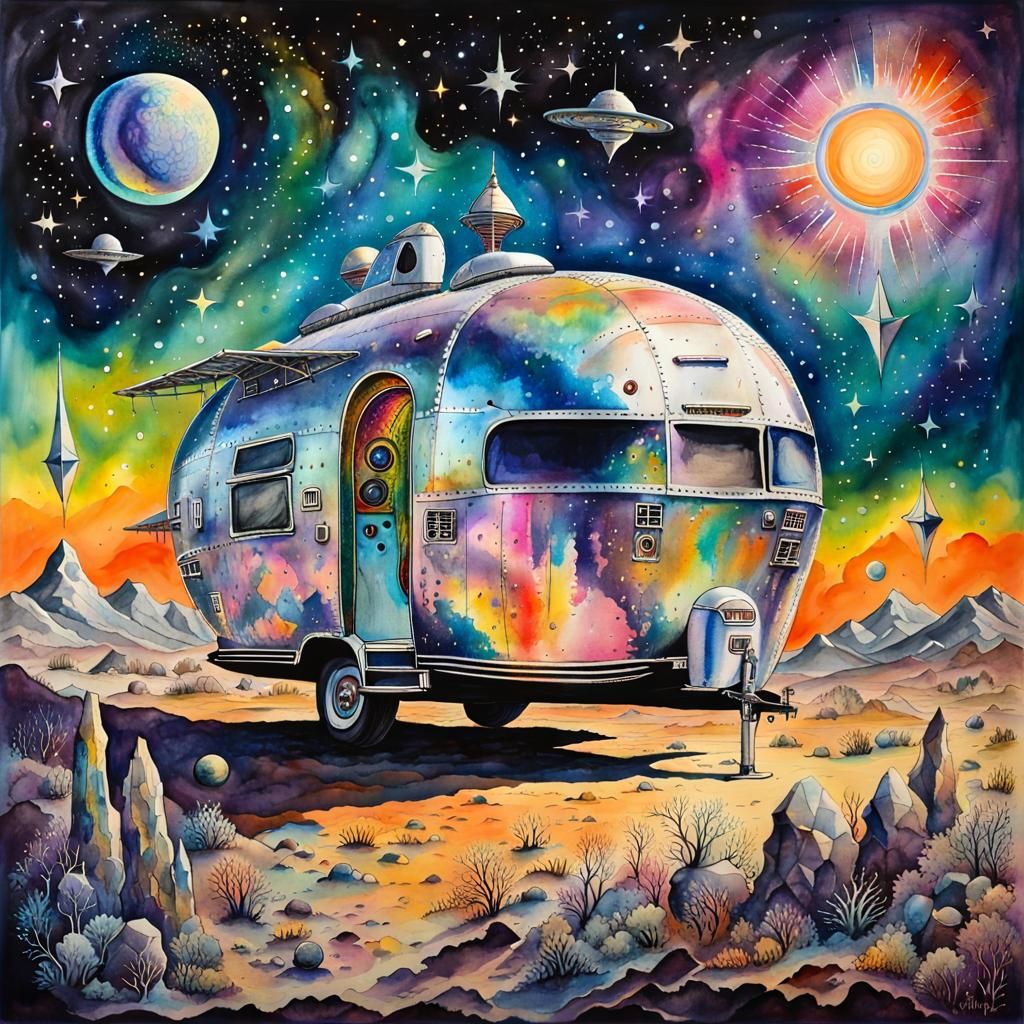 Alien Meets Child: Watercolor Astral Illustration