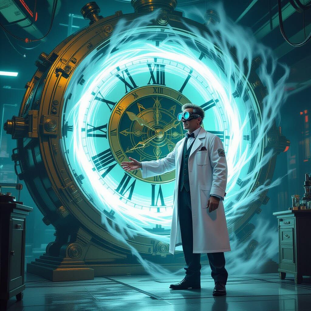 Time Warp: Mad Professor in Steampunk Cyberpunk Style