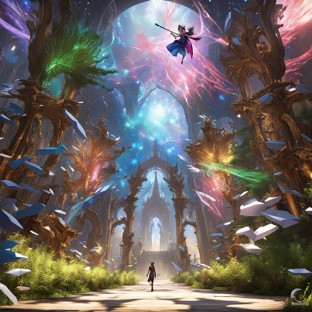 Ethereal Fantasy Warrior with Iridescent Wings and Glitterin...