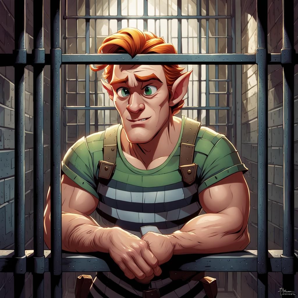 Elf Behind Bars in Comic Book Art Style