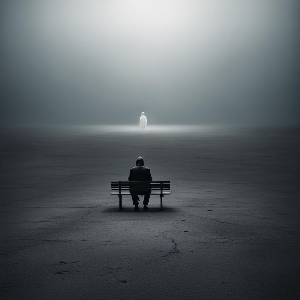 Monochromatic Figure in Desolate Landscape with Bokeh