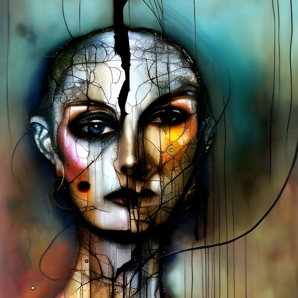 Intricate Portrait with Ink Drips in Maximalist Style