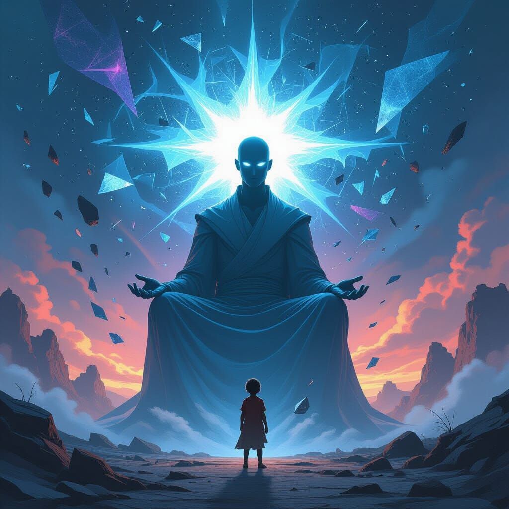 Luminous Being Amid Shattered Landscapes