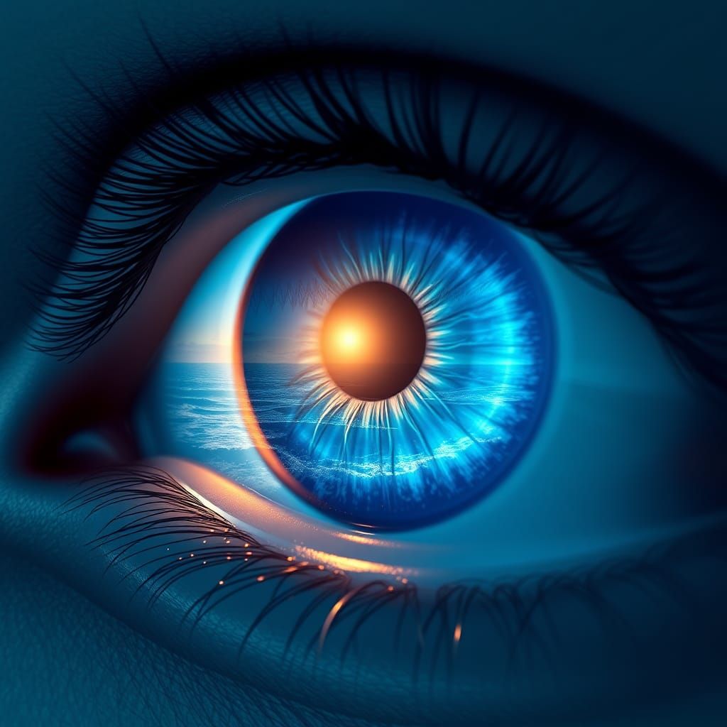 Blue Eye Reflecting Ocean Seascape, Digital Art