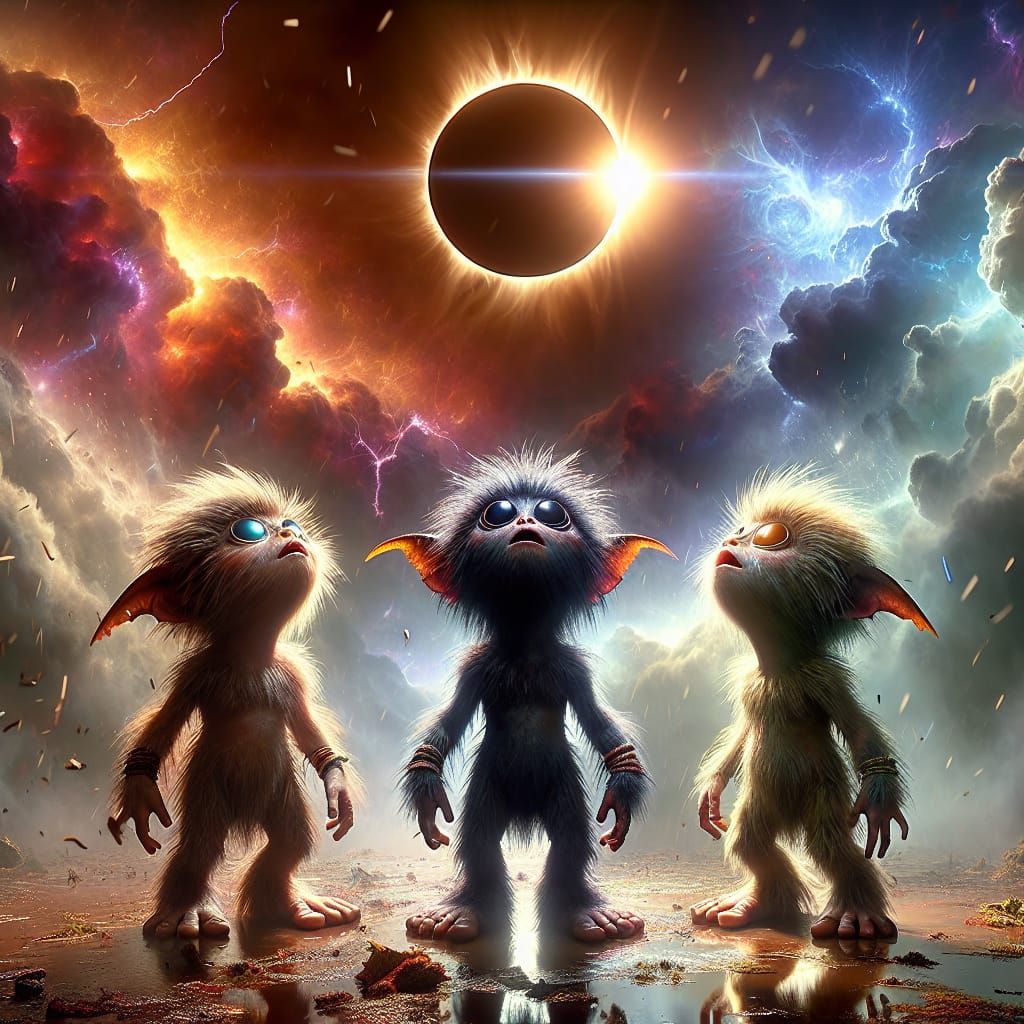 Fantasy Creatures Gaze at Total Solar Eclipse