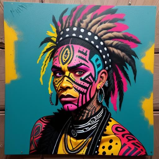 Urban Aboriginal Punk Portrait in Graffiti Style