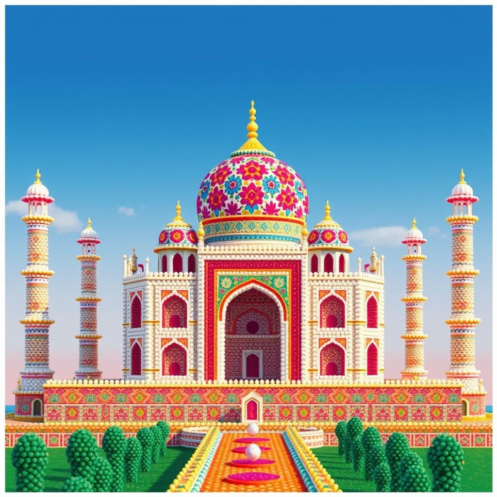 Beaded Taj Mahal in Indian Folk Art Style