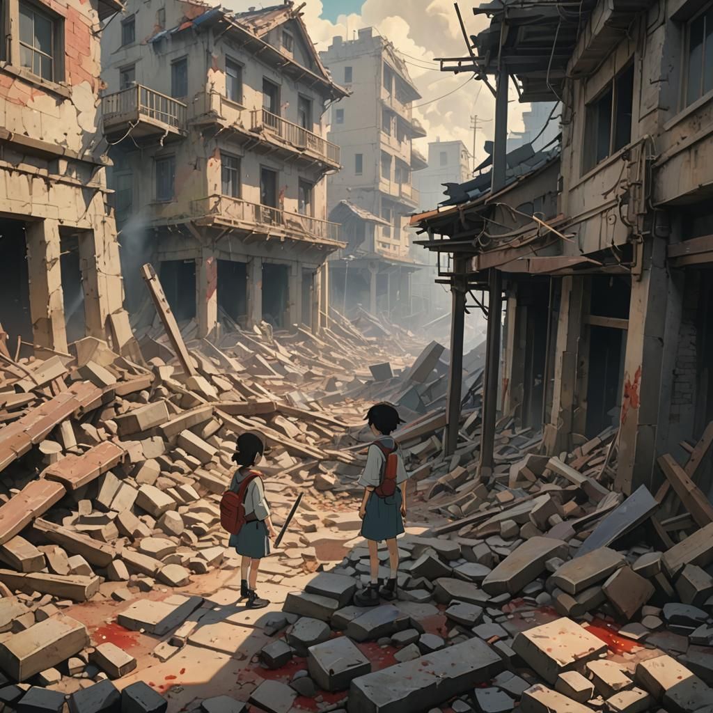 Anime Person with Bloody Knife in Ghibli Style