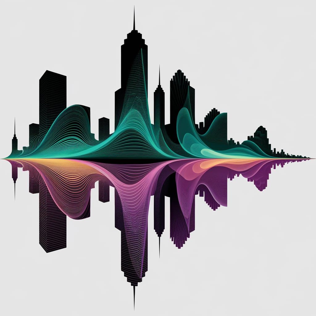 City Silhouette Vector Art with Abstract Fractals