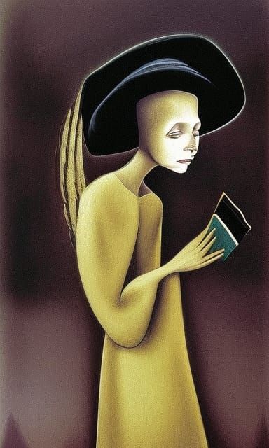 A painting of a woman waiting on the bus stop by Remedios Varo