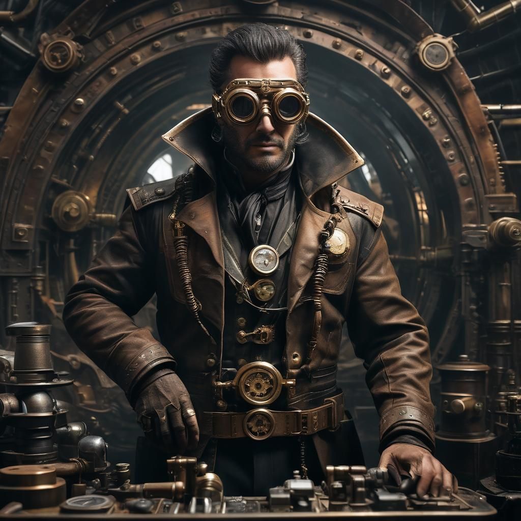 Steampunk Space Cowboy in Brass and Leather