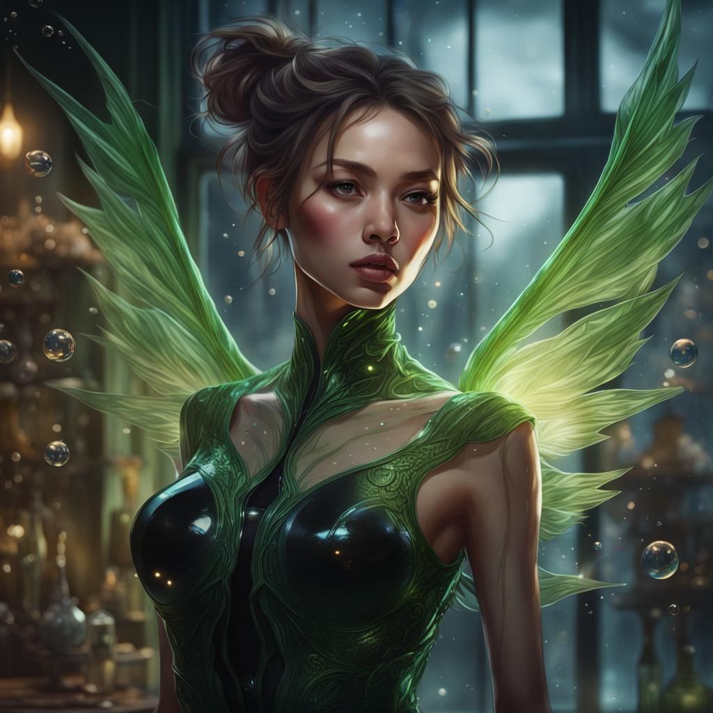 Tinkerbell in Glass Bowl, Digital Illustration