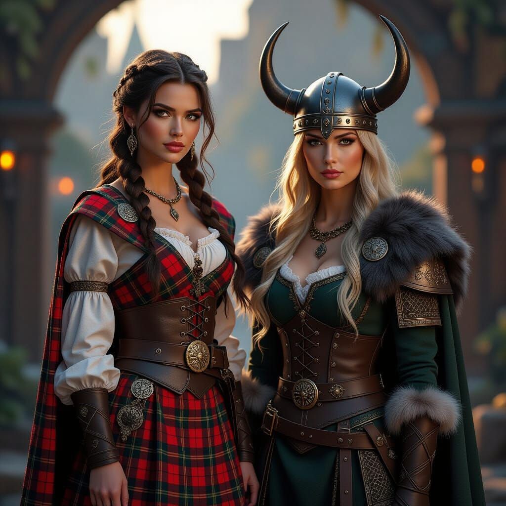 Scottish Woman and Viking Warrior in 3D Fantasy Art