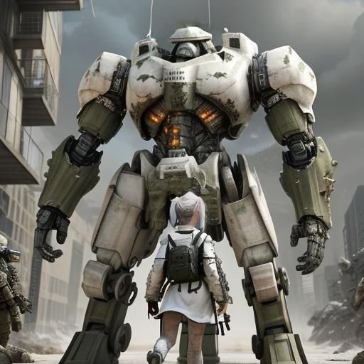 Futuristic Combat Mech with Kawaii Hair in 8K