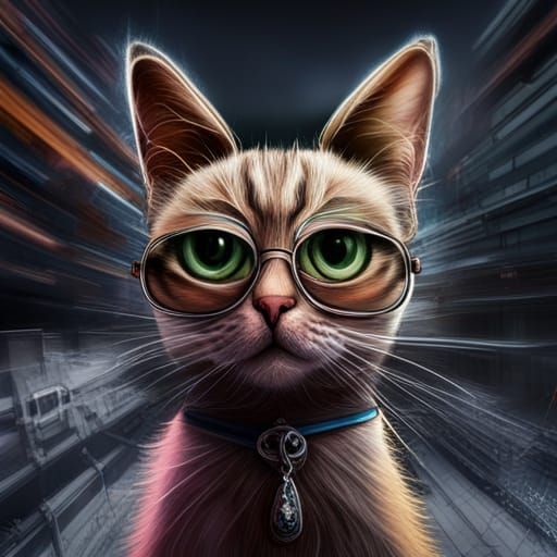Hipster Cat in Somber Digital Painting