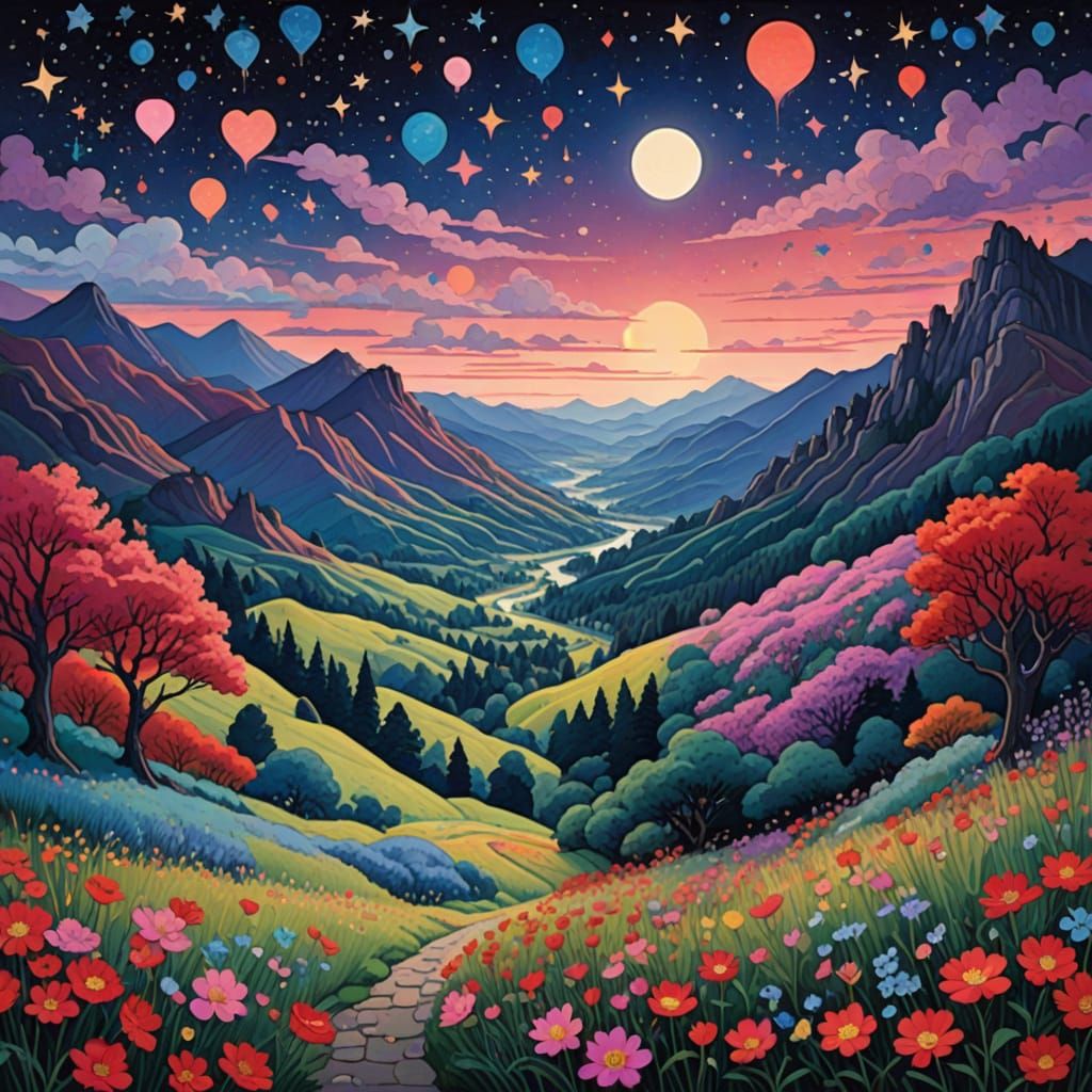 Celestial Valentine's Evening in Vibrant Colors