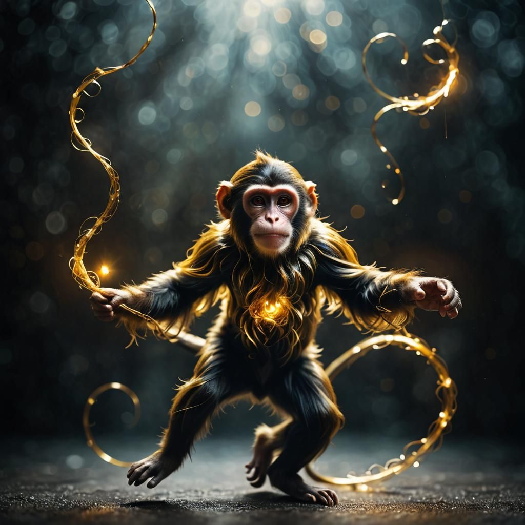 Radiant Monkey Light Sculpture in Surreal Style