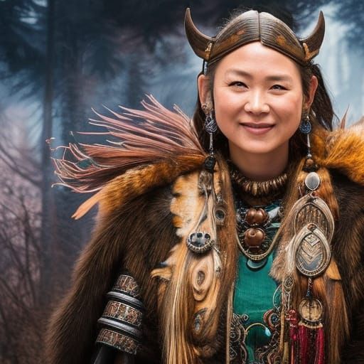 Viking Shaman in Detailed Black Ink Flow