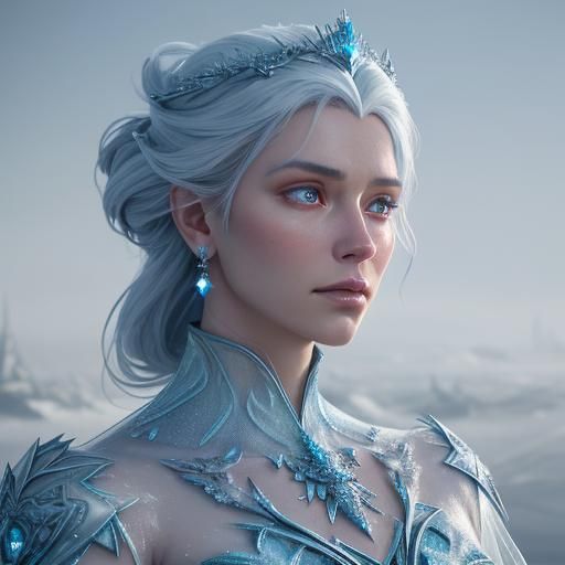 Ice Fairy Princess Portrait in Detailed Matte Style