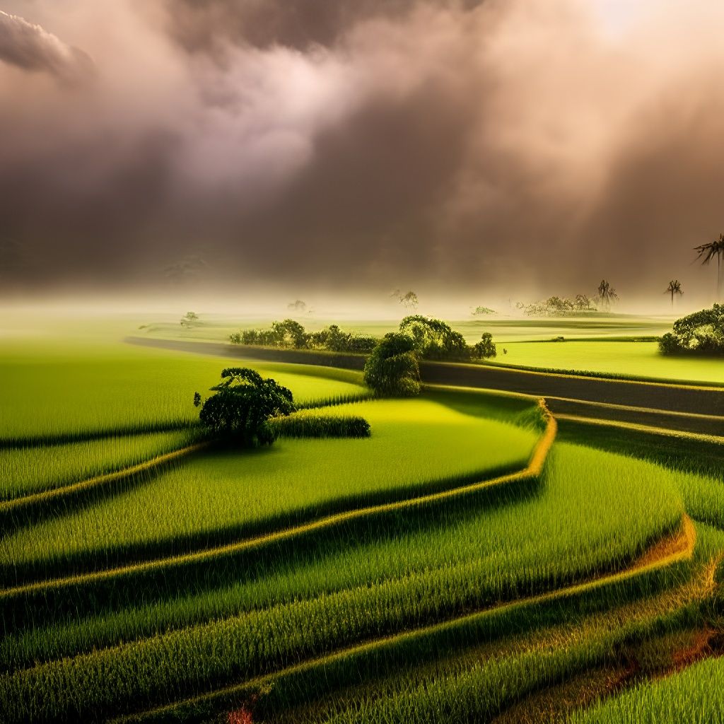 Surreal Mushroom Forest Landscape in Sunny Mist