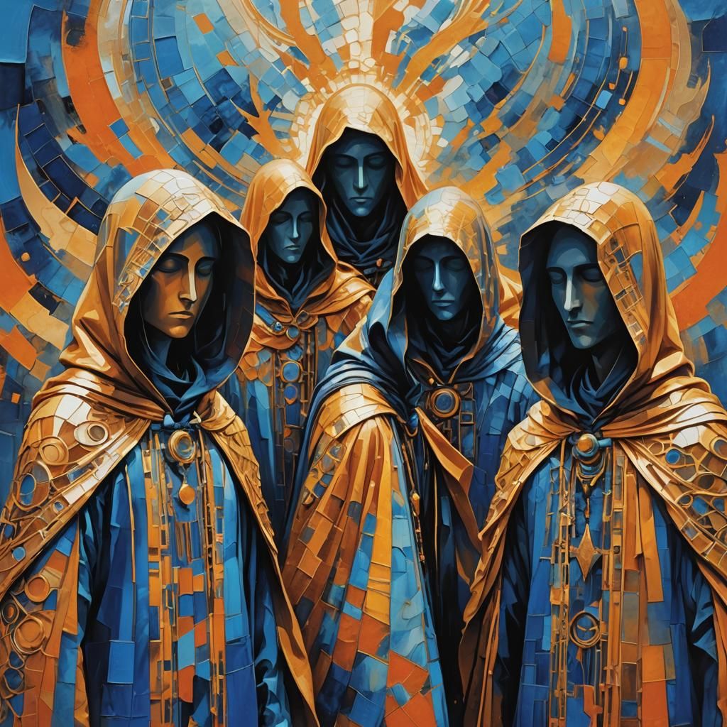 Mystical Hooded Figures in Abstract Expressionism