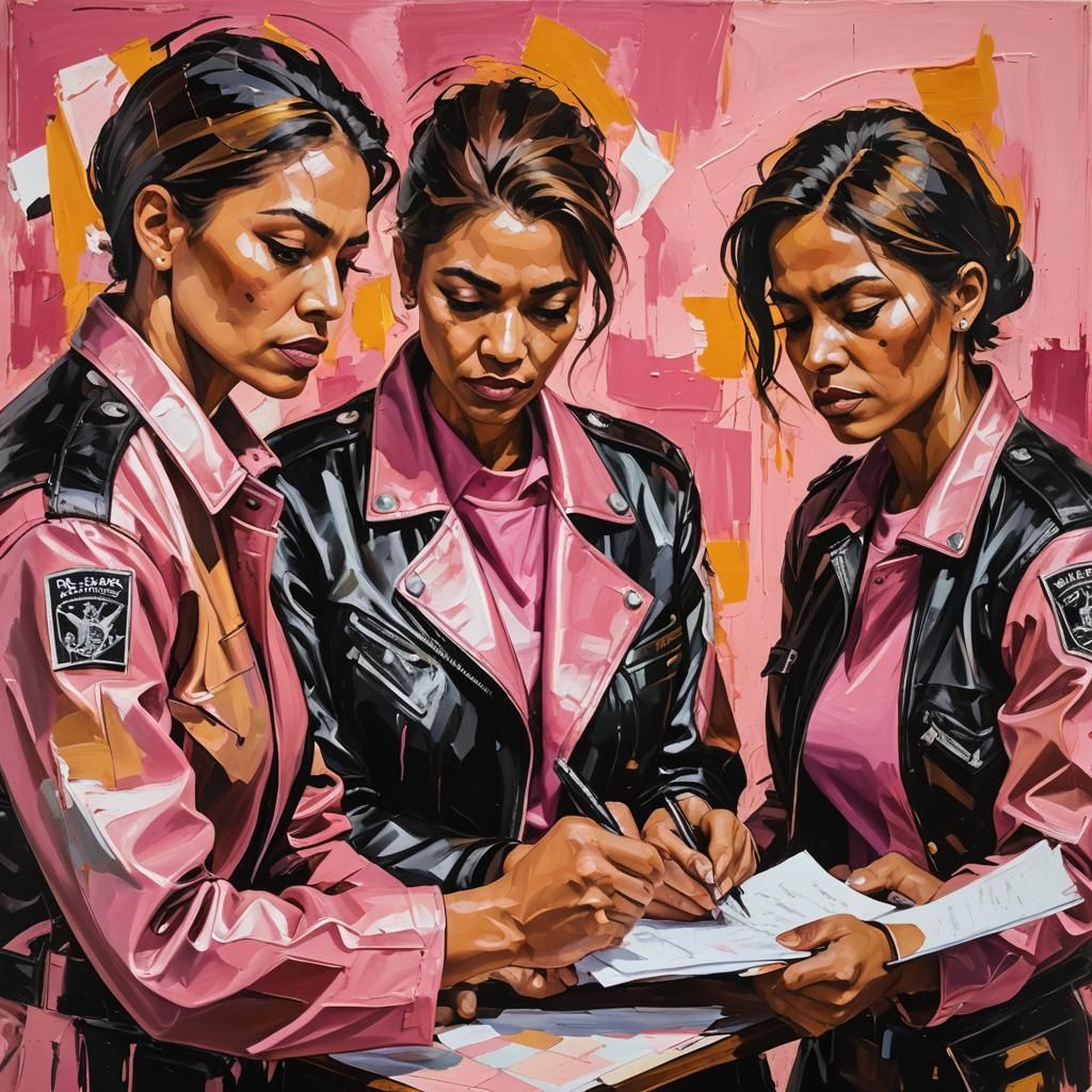 Abstract Expressionism Painting: Guards Surround Pink Dress ...