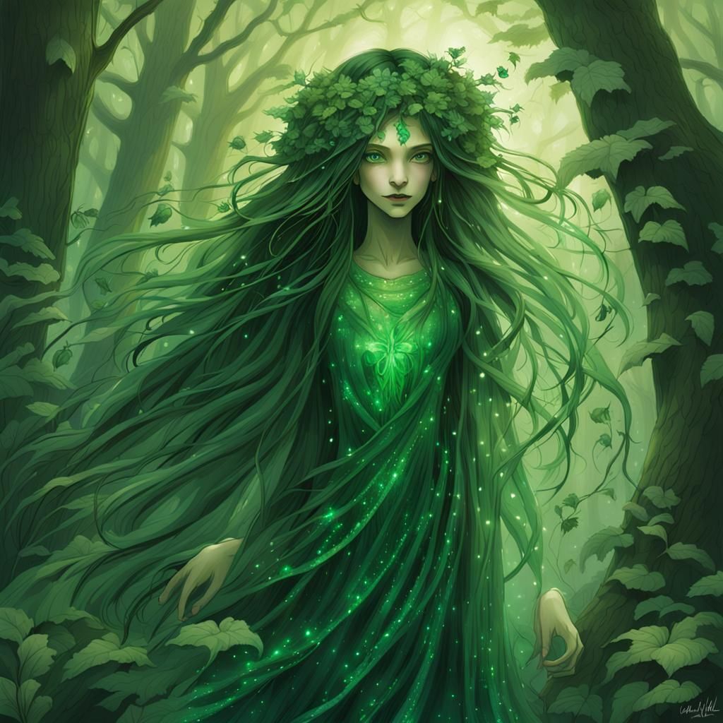 Ethereal Nettle Nymph in Dark Fantasy Style