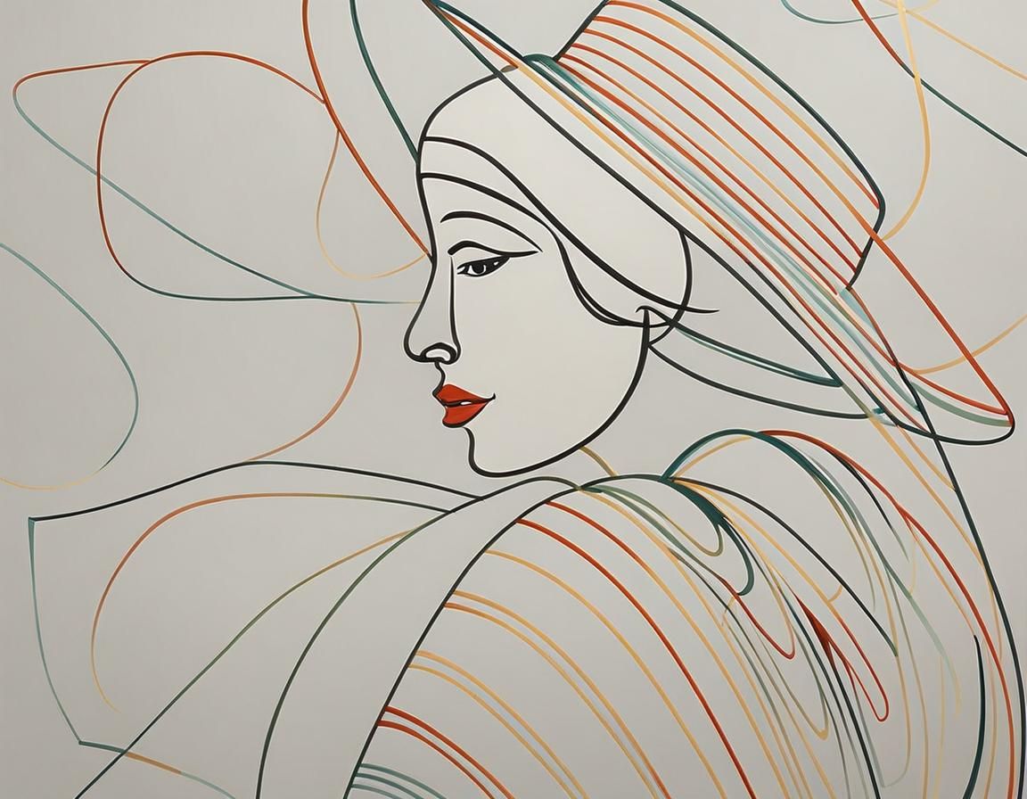 Abstract Woman in Hat: Single Line Art