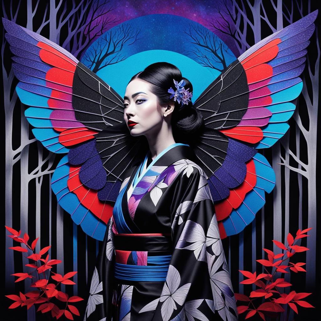 Goth Fairy Angel with Cubist Wings in Splash Art