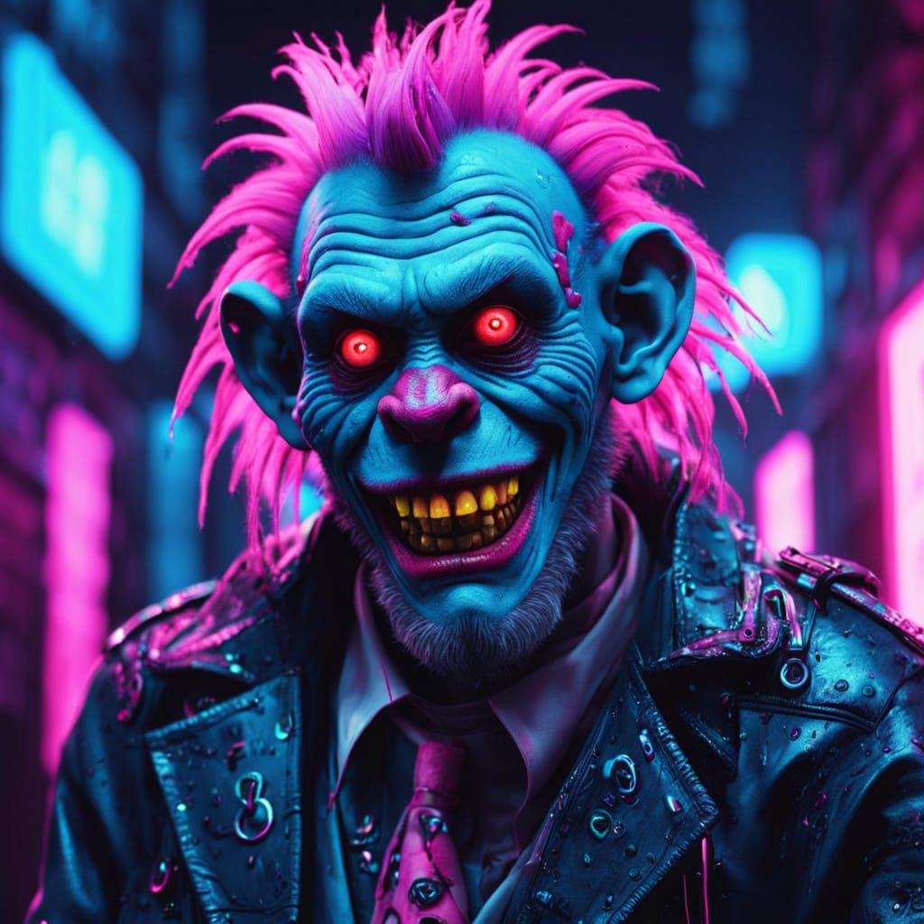 Cyberpunk Zombie Monkey Clown Portrait in Neon Noir