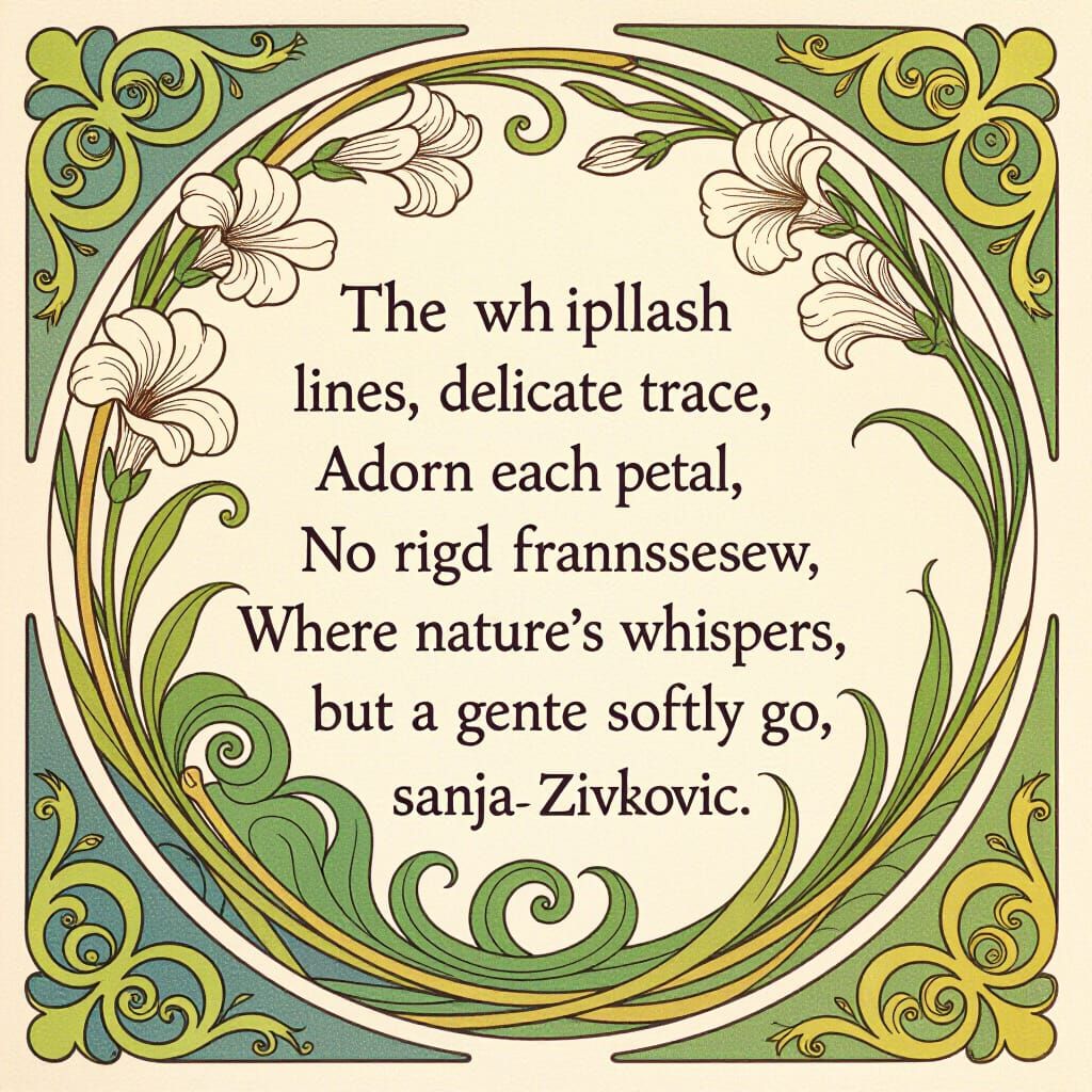 Art Nouveau Petals with Whiplash Lines and Fluid Grace