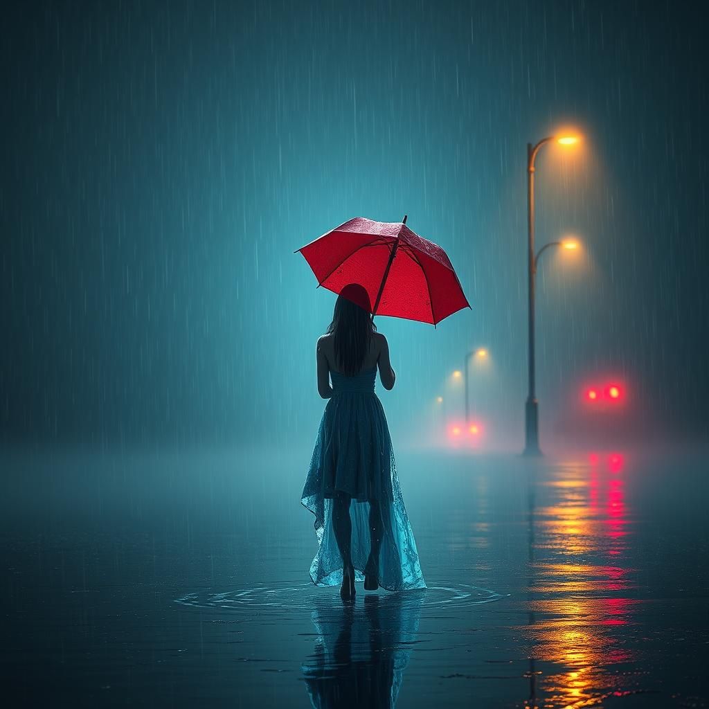 Rain Woman with Umbrella in Fantasy Art Style