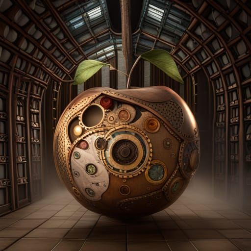 Steampunk Apple: Detailed Matte Painting in 8K