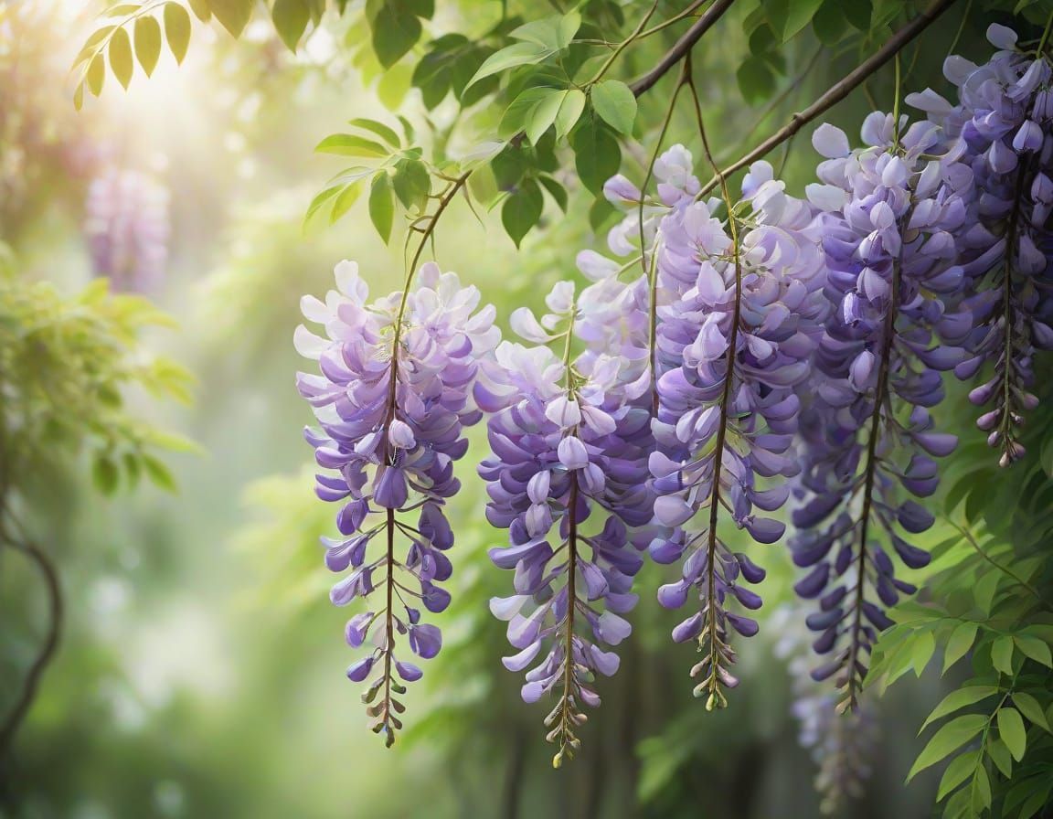 Lavender Wisteria Blooms in Impressionist Style