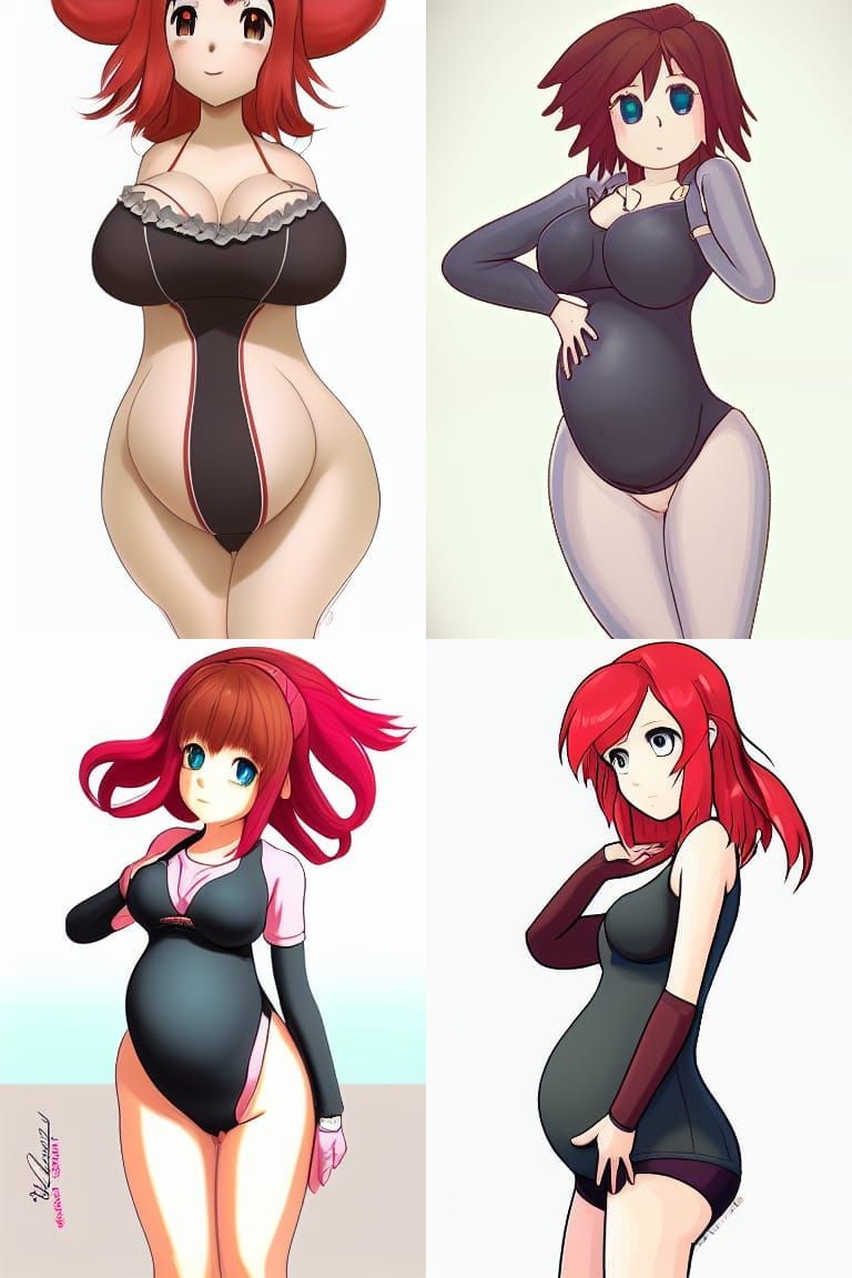 Pregnant Redhead with Large Round Belly