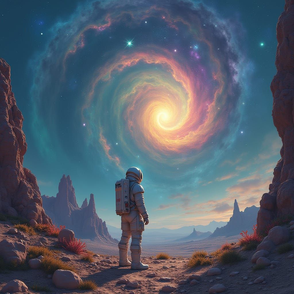 Ethereal Cosmic Landscape in Deep Blues and Purples