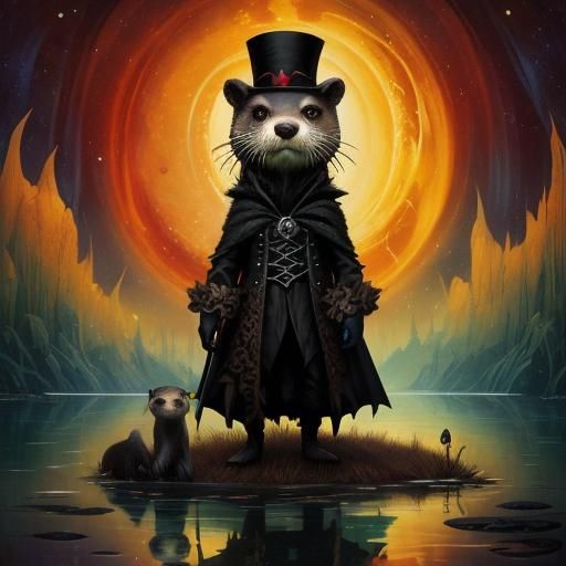 Battle Otter in Fantasy World, Gothic Abstract Art
