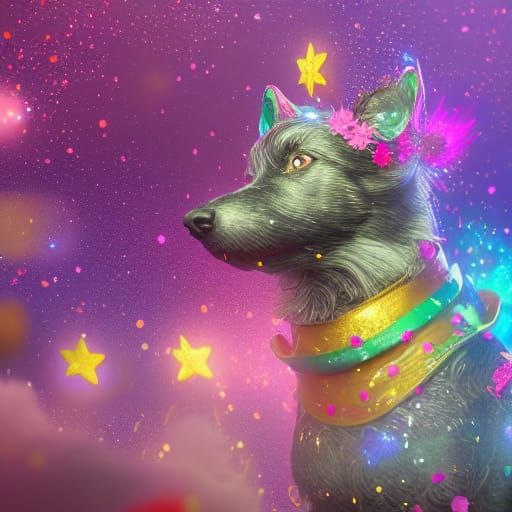 Magic Dog in Glitter Confetti Flowers
